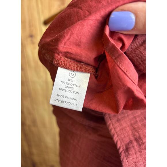 Fashion Nova Boho Linen Maxi Dress Lined Pockets Rust Red Color Size 1X - Picture 7 of 8